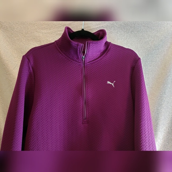 Puma Quilted Knit Sweat Jacket Large Purple Hi Low - Picture 2 of 7